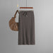 Color-Coffee-Women Knitted Skirt Type Hip Skirt Solid Color Ice Silk Mid Length Wool Skirt-Fancey Boutique