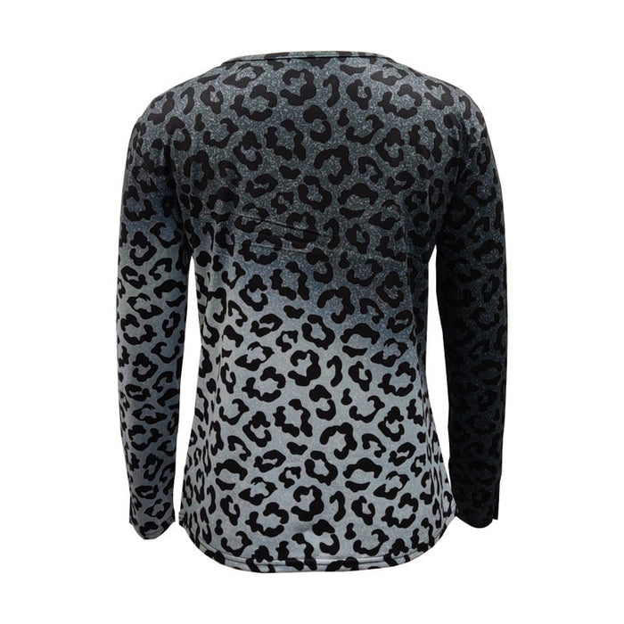 Color-Women Clothing Retro Casual Leopard Print Gradient Color Women Long Sleeve Top-Fancey Boutique