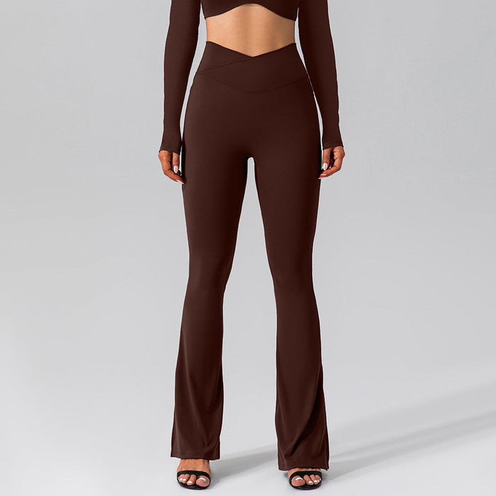 Color-Dark Brown-Autumn Nude Feel Stretch Sports Yoga Bell Bottom Pants Skinny Slimming High Waist Peach Hip Lifting Fitness Trousers-Fancey Boutique