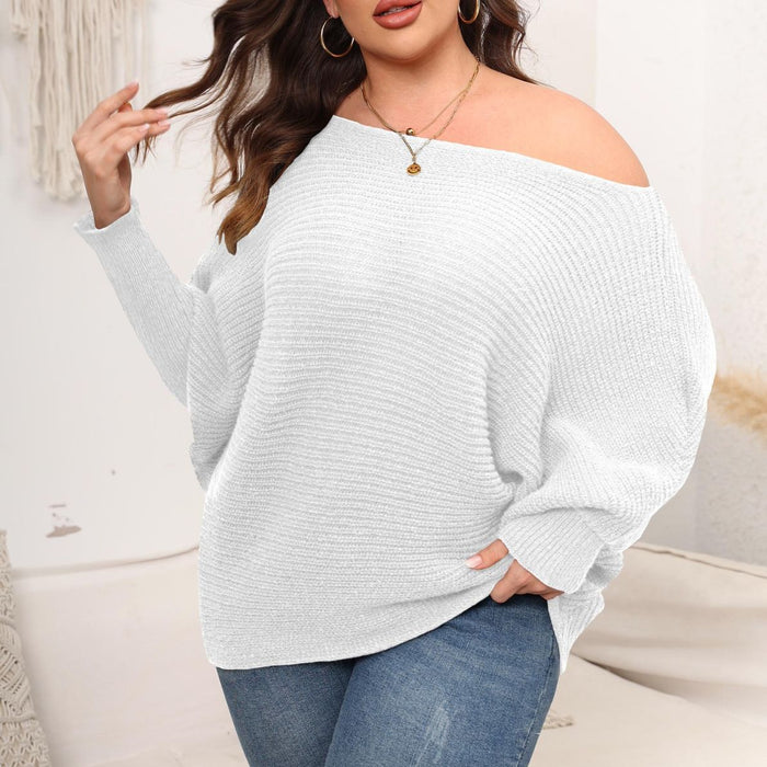 Color-Women Pullover Woven Sweater plus Size Women Clothes Autumn Winter Sleeve Neck Shoulder Loose Sweater-Fancey Boutique