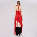 Color-Summer Women Multi Color Net Yarn Floral Ribbon Halter Ethnic Red Dress-Fancey Boutique