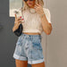 Color-Spring Summer Casual Solid Color Washed High Waist Denim Shorts-Fancey Boutique