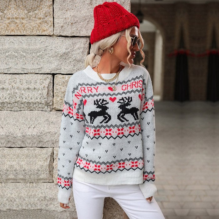 Color-Autumn Women Clothing Knitted Pullover Round Neck Christmas Sweater-Fancey Boutique