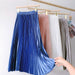 Color-Blue-High Waist Satin Metallic Pleated Skirt Spring Summer Women Retro Mid-Length Slimming A- line Skirt-Fancey Boutique