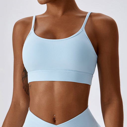 Color-Sky Blue-Lace up Quick Drying Beauty Back Yoga Bra Running Workout Exercise Underwear Skinny Yoga Clothes Top-Fancey Boutique