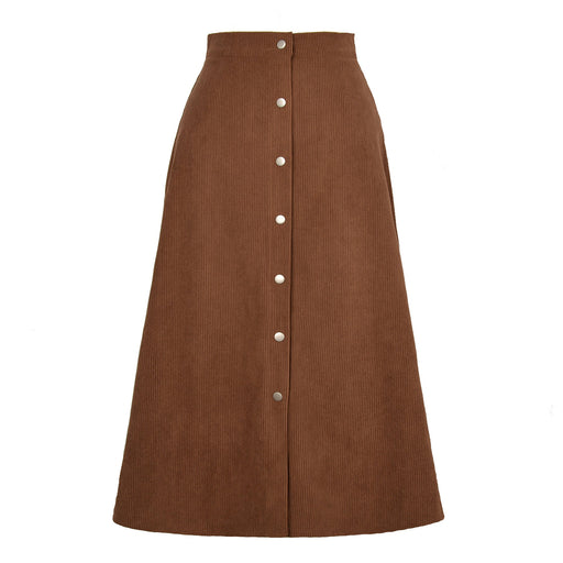 Color-Brown-Women Clothing Boutique Corduroy Skirt Single Breasted High Waist Autumn Winter Maxi Women Skirt-Fancey Boutique