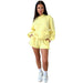 Color-Yellow-Autumn Winter Solid Color Long-Sleeved Hooded Sweaters Women Clothing Two Piece Casual Shorts sets-Fancey Boutique