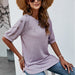 Color-Light Purple-Summer Loose round Neck Button Casual T shirt Top-Fancey Boutique