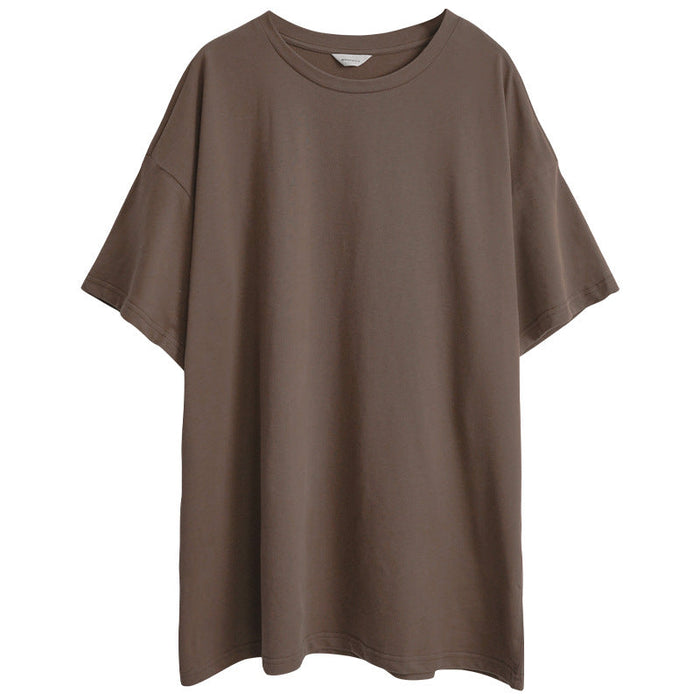 Color-Brown-All Cotton T shirt Women Summer Loose Korean T shirt Brushed Cotton Couple Top-Fancey Boutique