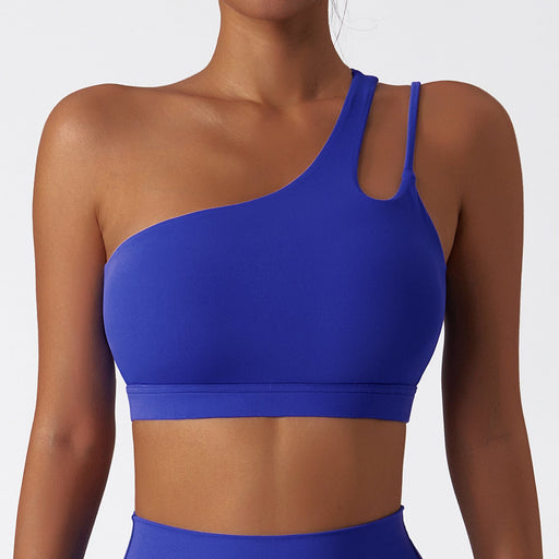 Color-Klein Blue-Oblique One Shoulder Shockproof Yoga Bra Cloud Sense Beauty Back Exercise Underwear Irregular Asymmetric Shoulder Strap Running Vest Top-Fancey Boutique