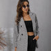 Color-Fall Blazer Women Clothing Houndstooth Collared Long Sleeve Coat-Fancey Boutique