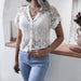 Color-White-Summer Vacation V neck Crocheted Hollow Out Cutout Lace Shirt Top Women Clothing-Fancey Boutique
