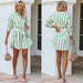 Color-Spring Summer Fashion Striped Printed Long Sleeves Lace up Casual Shirt Dress Women-Fancey Boutique