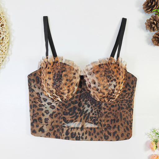 Color-French Design Pleated Tube Top Outer Wear Inner Wear Leopard Print Beauty Back Push up Bra Adjustable Lace Tube Top-Fancey Boutique