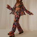 Color-Spring Summer Pleated Printing Collared Long Sleeve Shirt Two Piece Set-Fancey Boutique