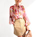Color-Shirt Autumn Elegant Lantern Sleeve round Neck Printed Shirt for Women-Fancey Boutique
