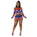 Color-Multicolor Red-Women Clothing Autumn Winter round Neck Wool Long Sleeve Shorts Two Piece Set-Fancey Boutique