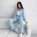 Color-Fall Blue Double Crepe Pajama Set Women French Casual Outdoor Air Conditioning Clothes-Fancey Boutique