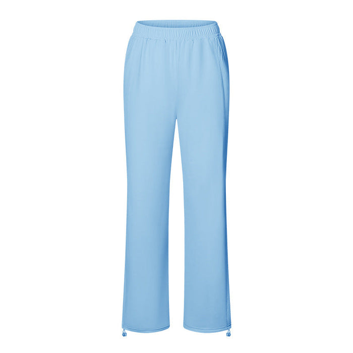 Color-Blue-Cool Original Yarn UPF50 Sun Proof Trousers Women Outdoor Casual All Match Ankle Tied Drawstring Wide Leg Straight Pants-Fancey Boutique