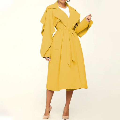 Color-Autumn Winter Women Clothing Fashionable Polo Collar Solid Color Mid Length Trench Coat-Fancey Boutique