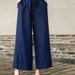 Color-Spring Summer Cotton Linen Women Artistic Washed Lace up Linen Casual Straight Through Cropped Pants Women Cotton Linen Wide Leg Pants-Fancey Boutique