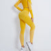 Color-Yellow Trousers-Fitness Suit Cropped Long Sleeve Sports T shirt Peach Hip Raise High Waist Tight Yoga Trousers-Fancey Boutique