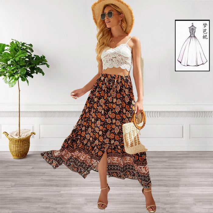 Color-Skirt Rayon Printed Bohemian Holiday Swing Skirt-Fancey Boutique