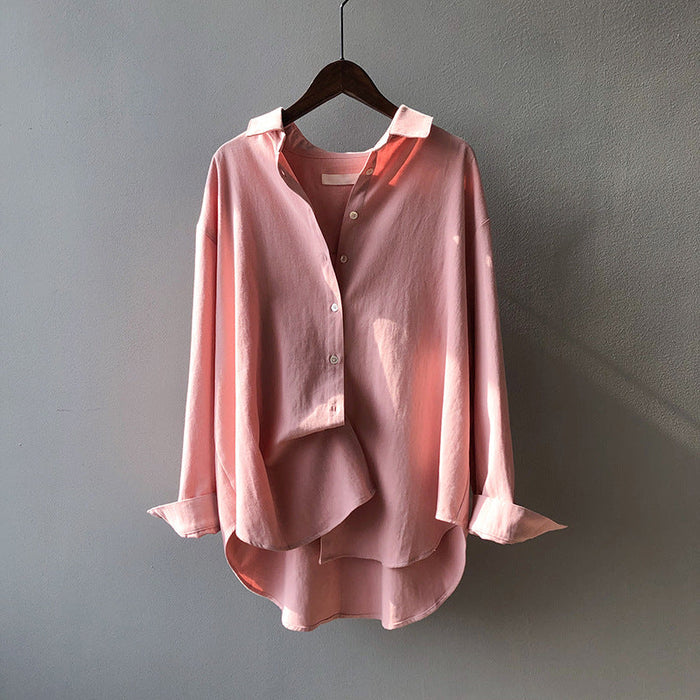 Color-Pink-Simple Graceful Shirt Women Spring Loose Casual Shirt-Fancey Boutique