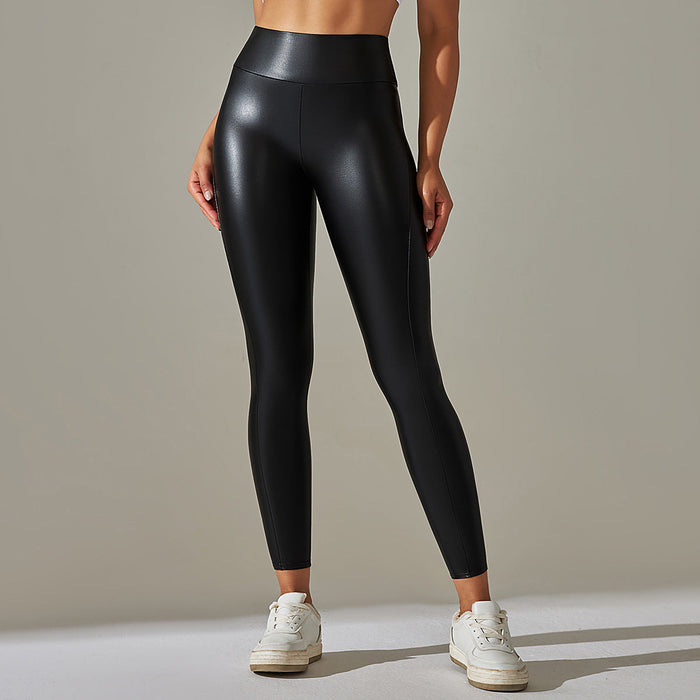 Color-Faux Leather Pants High Elastic Sexy Solid Color Bright Black Tight Trousers Running Fitness Yoga Pants-Fancey Boutique