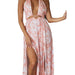 Color-Printed Halter Type Pink Dress Women Vacation Split Maxi Dress-Fancey Boutique