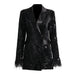 Color-Autumn Socialite Affordable Luxury Sequined Blazer Slim Fit Cuff Furry Stitching Small Blazer-Fancey Boutique