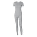 Color-Women Clothing Winter round Neck Zipper Solid Color Short Sleeve Trousers Sports Jumpsuit Women-Fancey Boutique