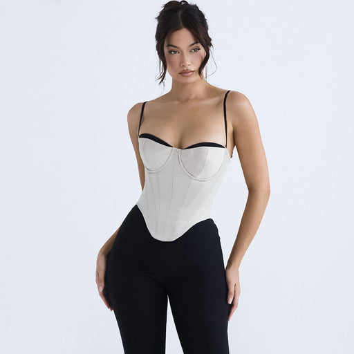 Color-White-Women Clothing Sexy Camisole Irregular Asymmetric Bare Cropped Slim Fit Backless Boning Corset Top Women Summer-Fancey Boutique