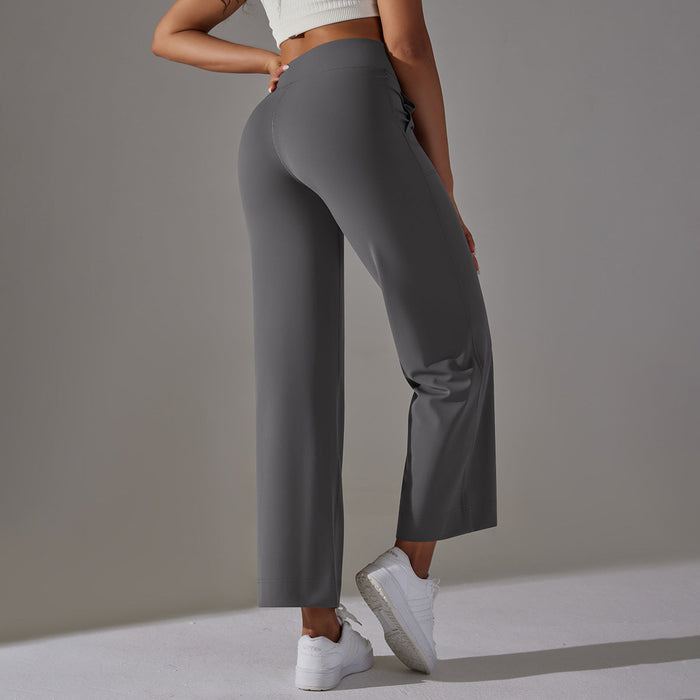 Color-Sports Drawstring Wide Leg Pants Loose Nude Feel Trousers High Waist Double-Sided Pocket Fitness Yoga Pants-Fancey Boutique