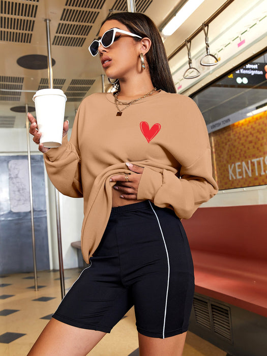 Color-Gold-Casual Love Heart Line Letter Graphic Print round Neck Long Sleeve Sweater Sweatshirt-Fancey Boutique