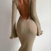 Color-Autumn Sexy Sheath Women Clothing Ruffled Long Sleeve Knitted Maxi Dress-Fancey Boutique