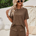 Color-Summer Women Clothing Casual Loose round Neck Solid Color Short Sleeve Top Shorts Set-Fancey Boutique