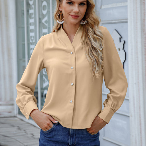 Color-Women Clothing Spring Autumn Long Sleeve Shirt Women Popular Button Top-Fancey Boutique