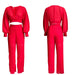 Color-Red-Long Sleeved V neck Top Wide Leg Pants Suit Pleated Wide Leg Pants Two Piece Suit-Fancey Boutique