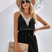 Color-Black-Spring Summer Women Clothing Casual Lace V neck Sleeveless Belt Romper-Fancey Boutique