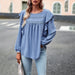 Color-Blue-Design Solid Color Shirt Women Autumn Winter Casual Long Sleeve Top-Fancey Boutique