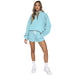 Color-skyblue-Autumn Winter Solid Color Stand Collar Zipper Pullover Long Sleeve Sweater Women Shorts Set-Fancey Boutique