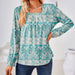 Color-Skyblue-Autumn Winter Square Collar Pleated Jacquard Long Sleeve Loose Fitting T Shirt Top Women-Fancey Boutique