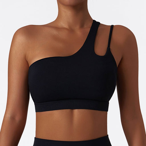 Color-Advanced Black-Oblique One Shoulder Shockproof Yoga Bra Cloud Sense Beauty Back Exercise Underwear Irregular Asymmetric Shoulder Strap Running Vest Top-Fancey Boutique