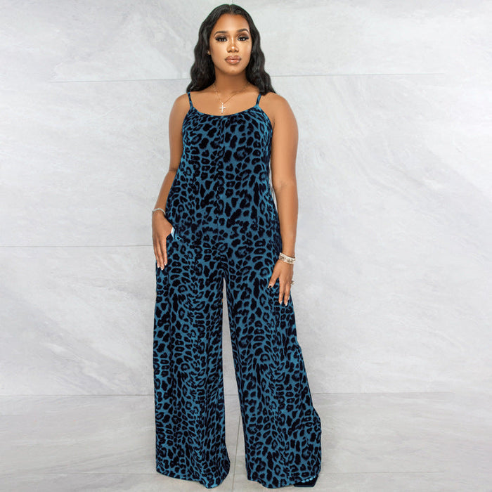 Color-Jumpsuit Summer Leopard Print Strap Casual Jumpsuit Women-Fancey Boutique