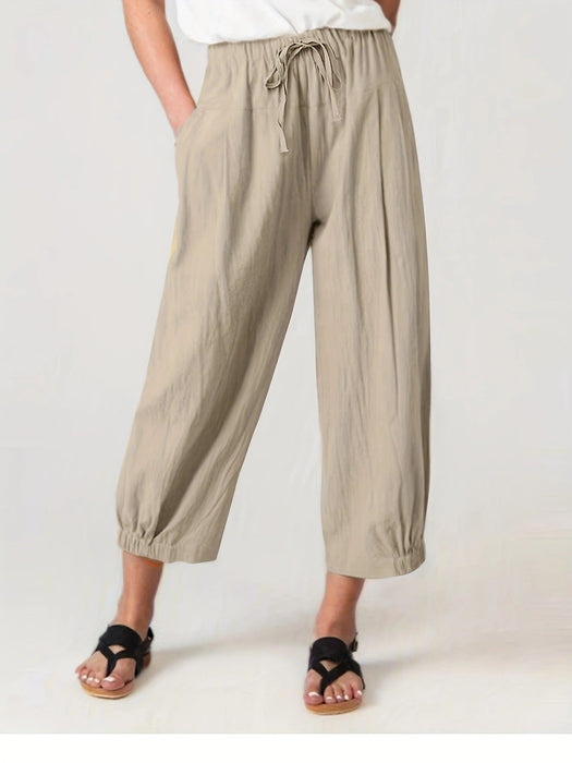 Color-Apricot-Summer Cropped Pants Pocket Casual Pants Women Loose Wide Leg Pants outside-Fancey Boutique