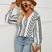 Color-Gray-Women Bohemian Collared Shirt Striped Shirt Casual Women Top-Fancey Boutique
