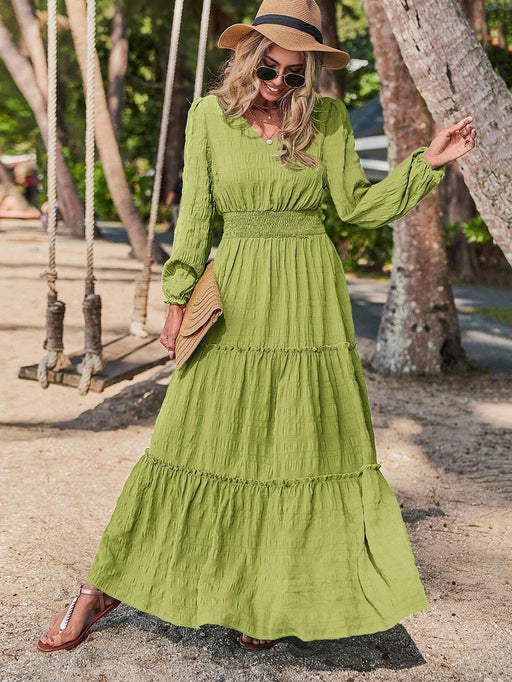 Color-Green-Long Sleeve Dress Autumn Winter Office Women Maxi Dress-Fancey Boutique