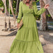 Color-Green-Long Sleeve Dress Autumn Winter Office Women Maxi Dress-Fancey Boutique