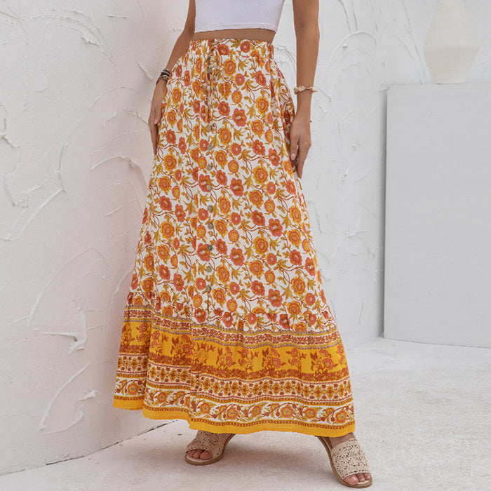 Color-Summer Women Collection High Waist Print Breasted Split Skirt-Fancey Boutique